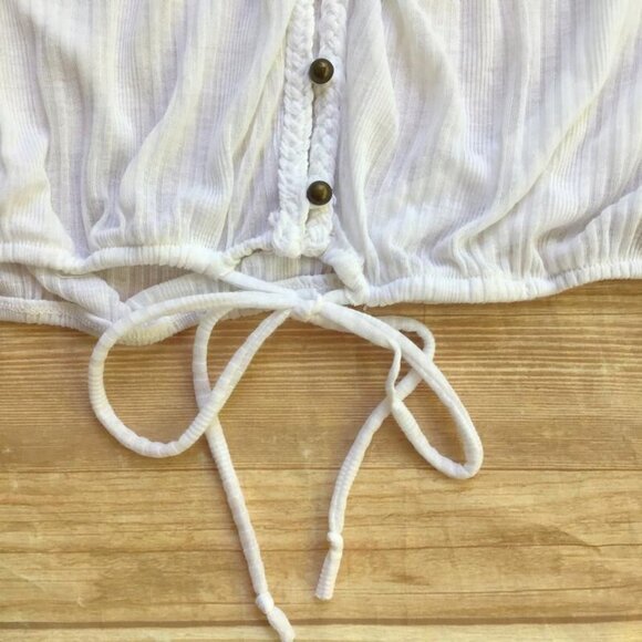 American Rag Cie Flowy Summer Top Womens M White Boho Sheer Peasant Blouse - Picture 4 of 7
